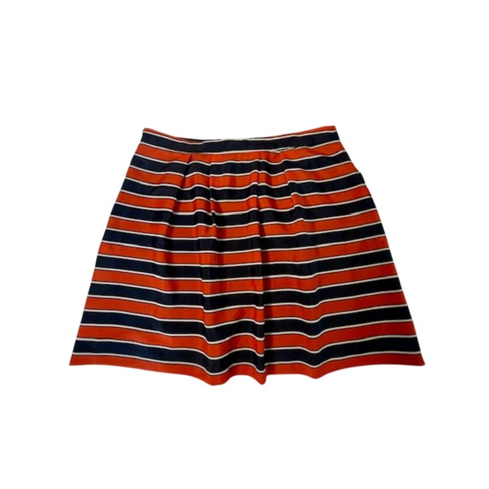 J.Crew Striped Pleated Mini Skirt Navy Orange Preppy Size 14